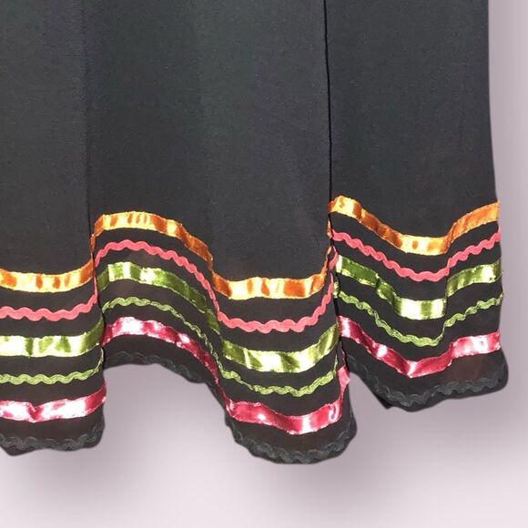 Vtg SANU Black Boho Floral Embroidered Maxi Skirt Fringe Hem, Folk Festival, XL - Picture 10 of 12